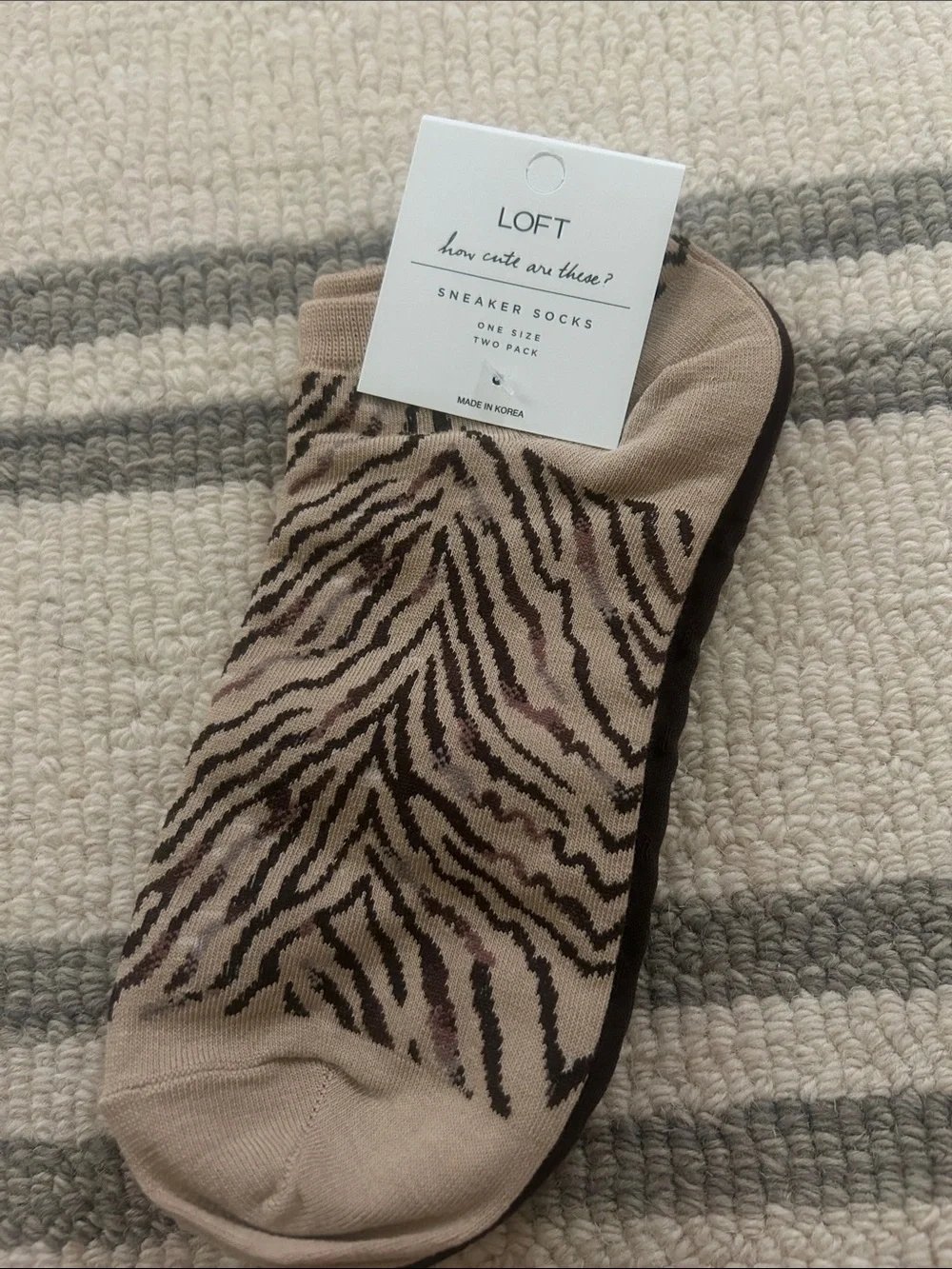 LOFT Beige Zebra-Print Low-Cut Sneaker Socks - 2-Pack